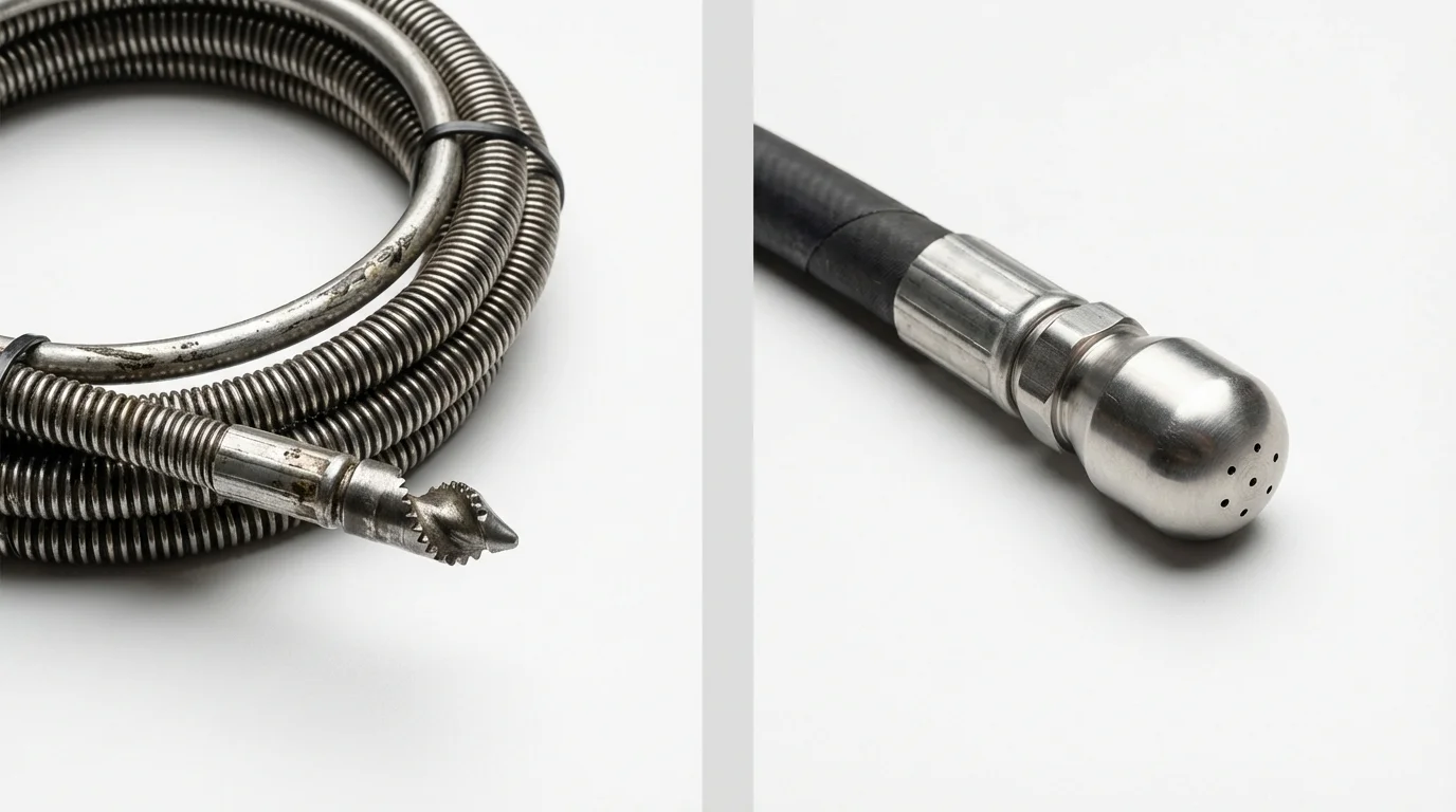 Drain snake cable and hydro jetting nozzle used for drain cleaning in Inola, OK