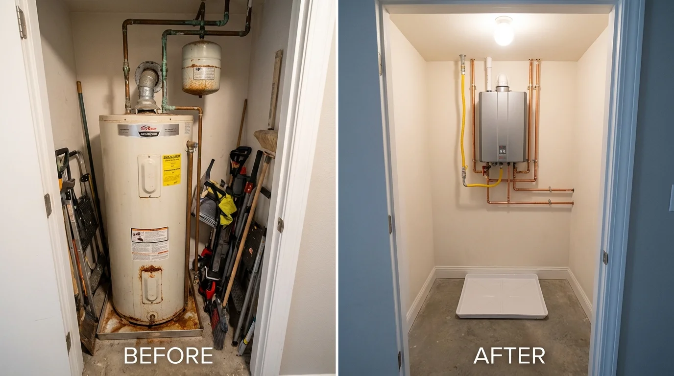 Tank water heater versus wall-mounted tankless unit comparison for Inola, OK homeowners