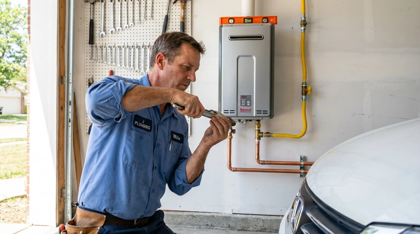 Tankless water heater installation by a Johns Plumbing LLC plumber in Inola